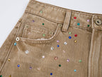 Rhinestone curved jeans