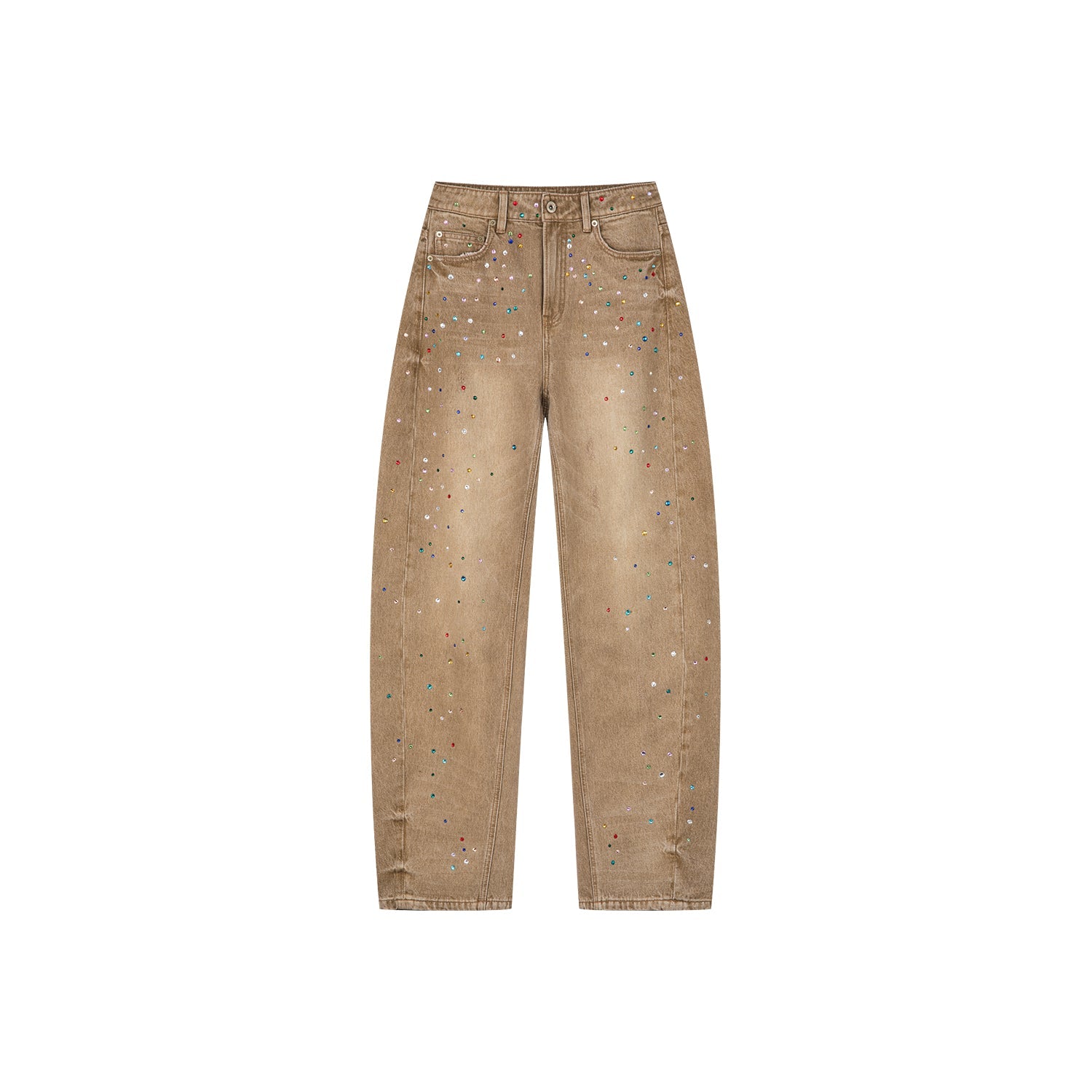 Rhinestone curved jeans