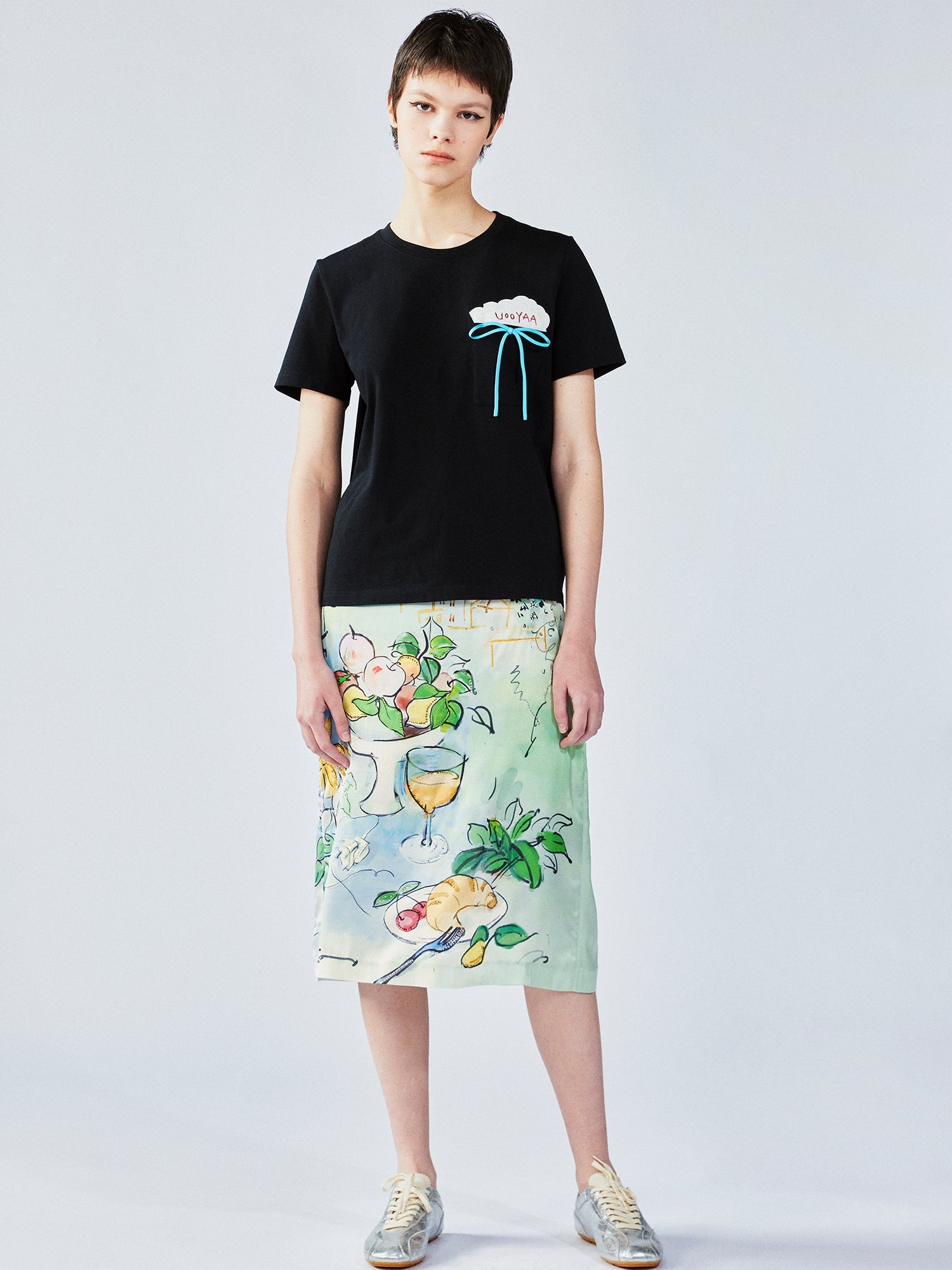 Hand-painted watercolor satin skirt