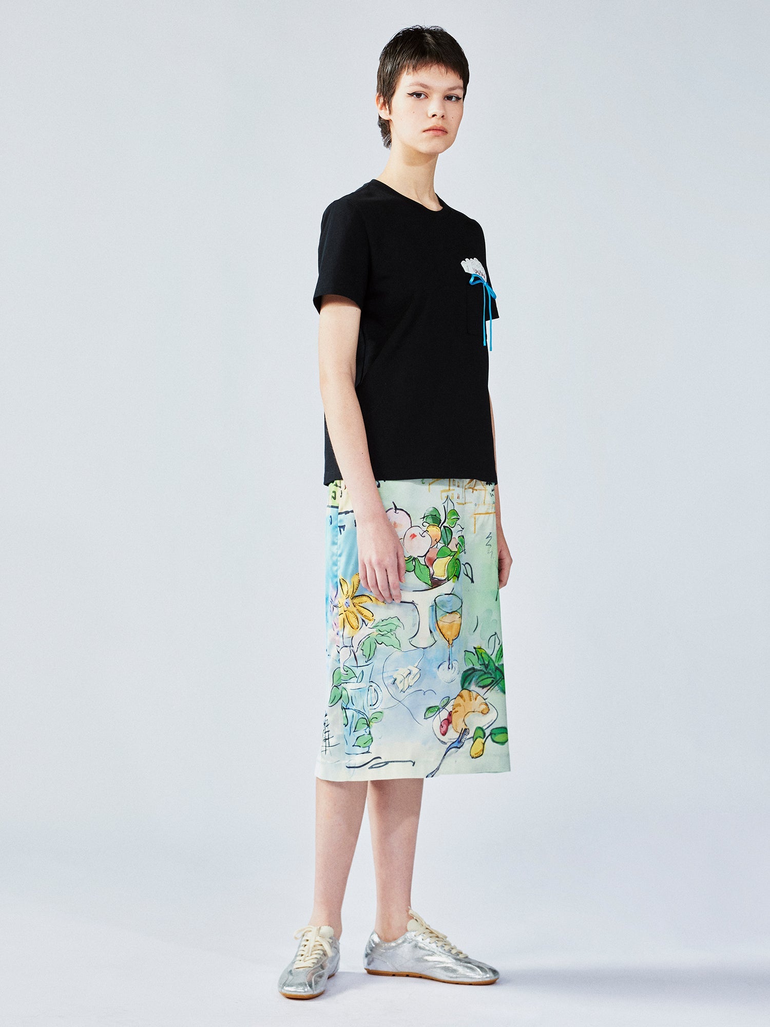 Hand-painted watercolor satin skirt