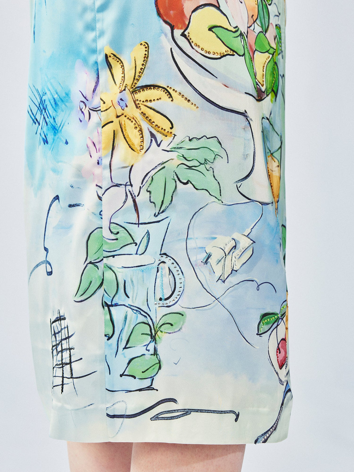 Hand-painted watercolor satin skirt