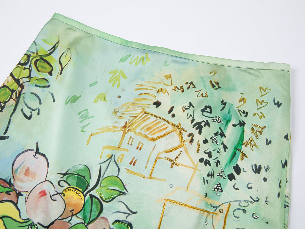Hand-painted watercolor satin skirt