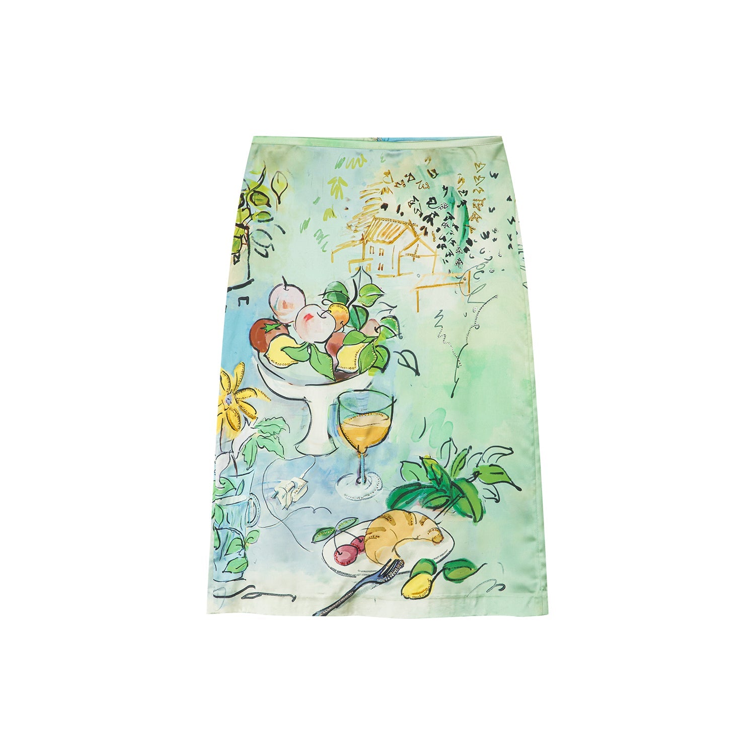 Hand-painted watercolor satin skirt