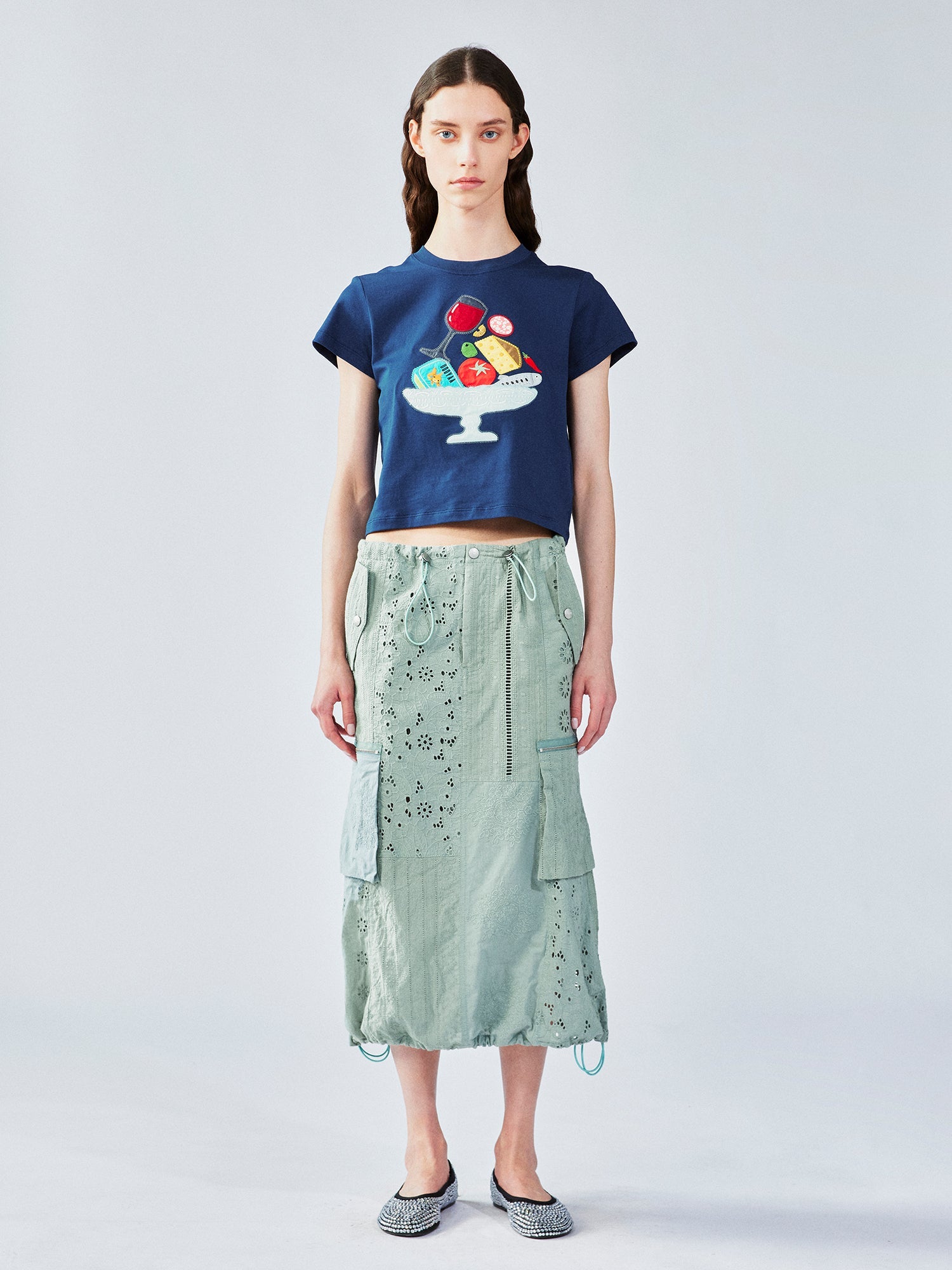 Openwork embroidery utility skirt