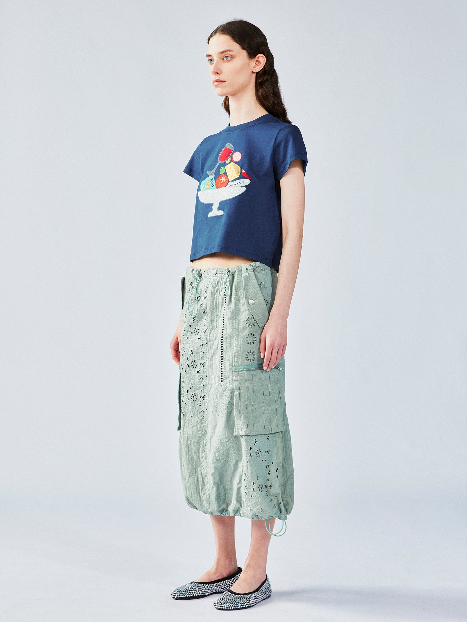 Openwork embroidery utility skirt
