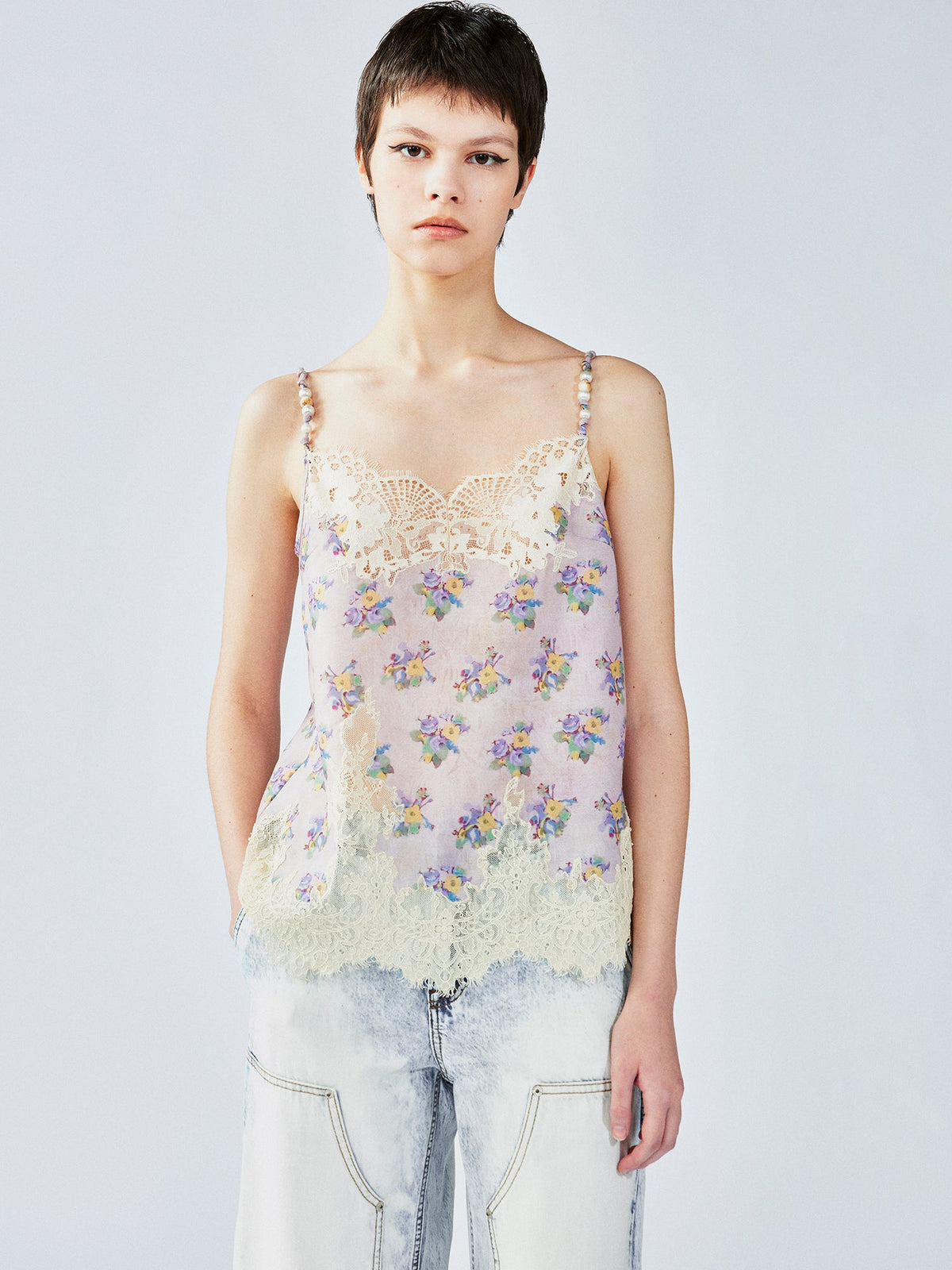 Vintage wallpaper-inspired floral lace cami