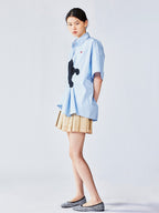 Cat-chasing-butterfly embroidery shirt