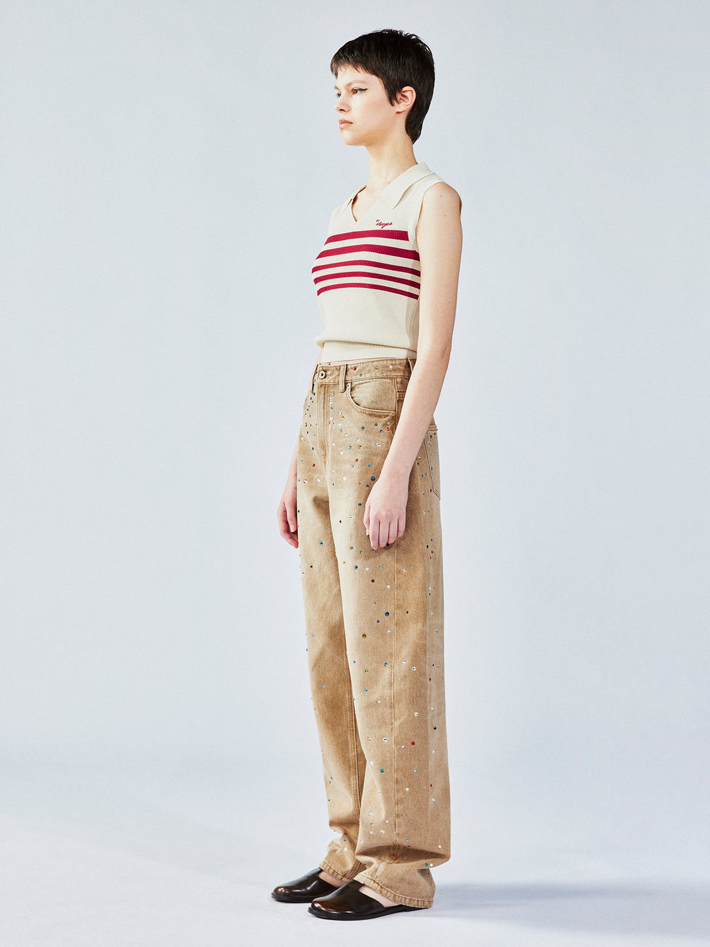 Retro striped POLO knit vest