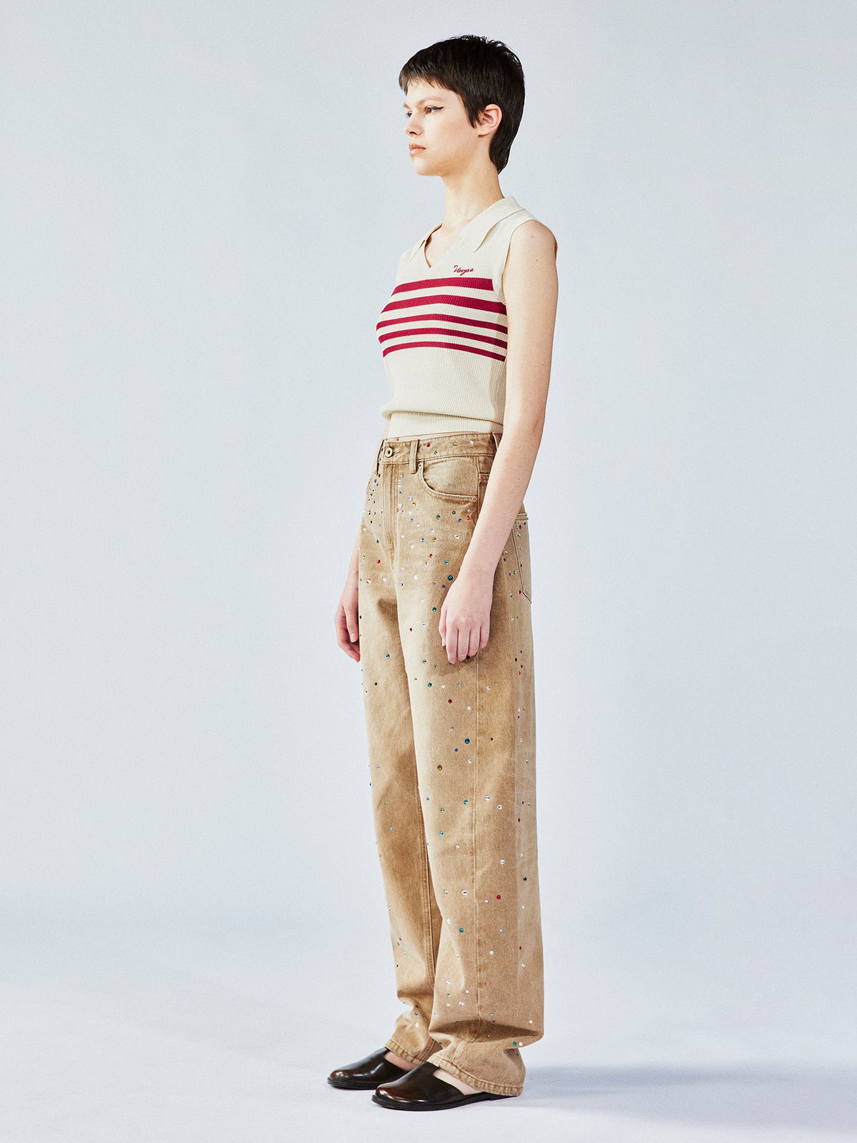 Retro striped POLO knit vest