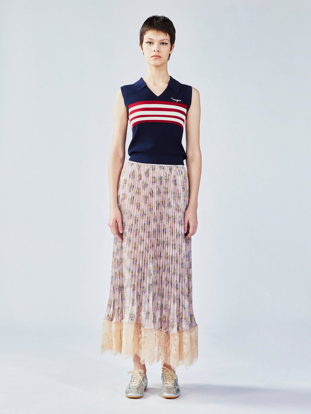 Retro striped POLO knit vest
