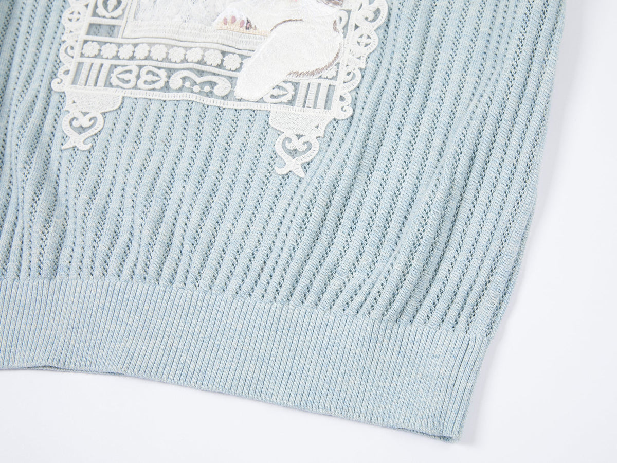 Knitted cat window scene T-shirt