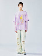 Hand-drawn duck lace layered tee