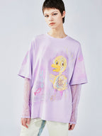 Hand-drawn duck lace layered tee