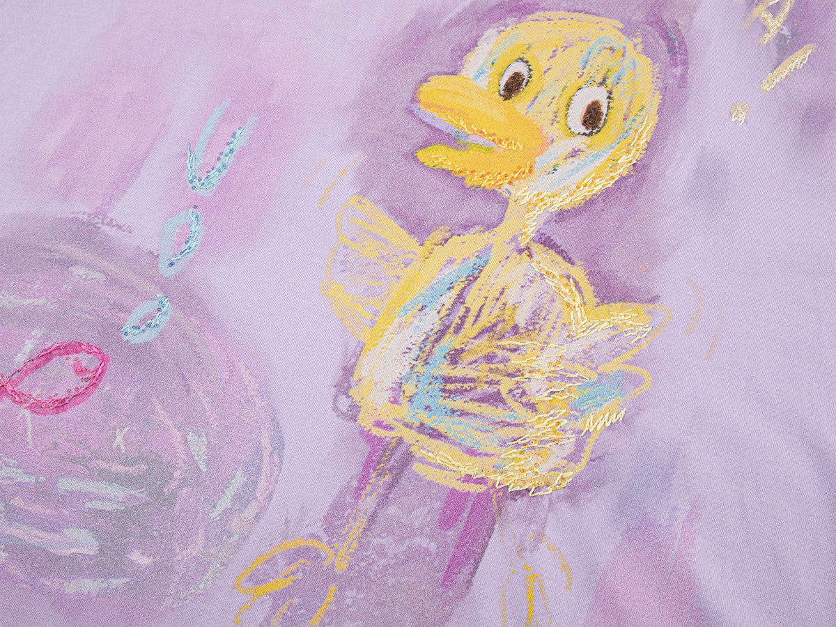 Hand-drawn duck lace layered tee