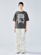 Cat window scene appliqué T-shirt