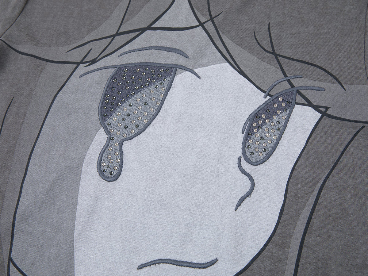 Moody girl print rhinestone T-shirt