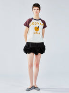Apple worm felt appliqué raglan tee