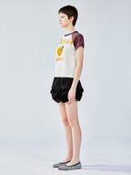 Apple worm felt appliqué raglan tee