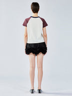 Apple worm felt appliqué raglan tee