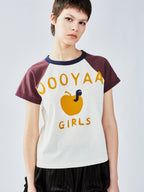 Apple worm felt appliqué raglan tee