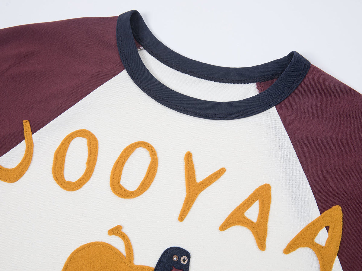 Apple worm felt appliqué raglan tee