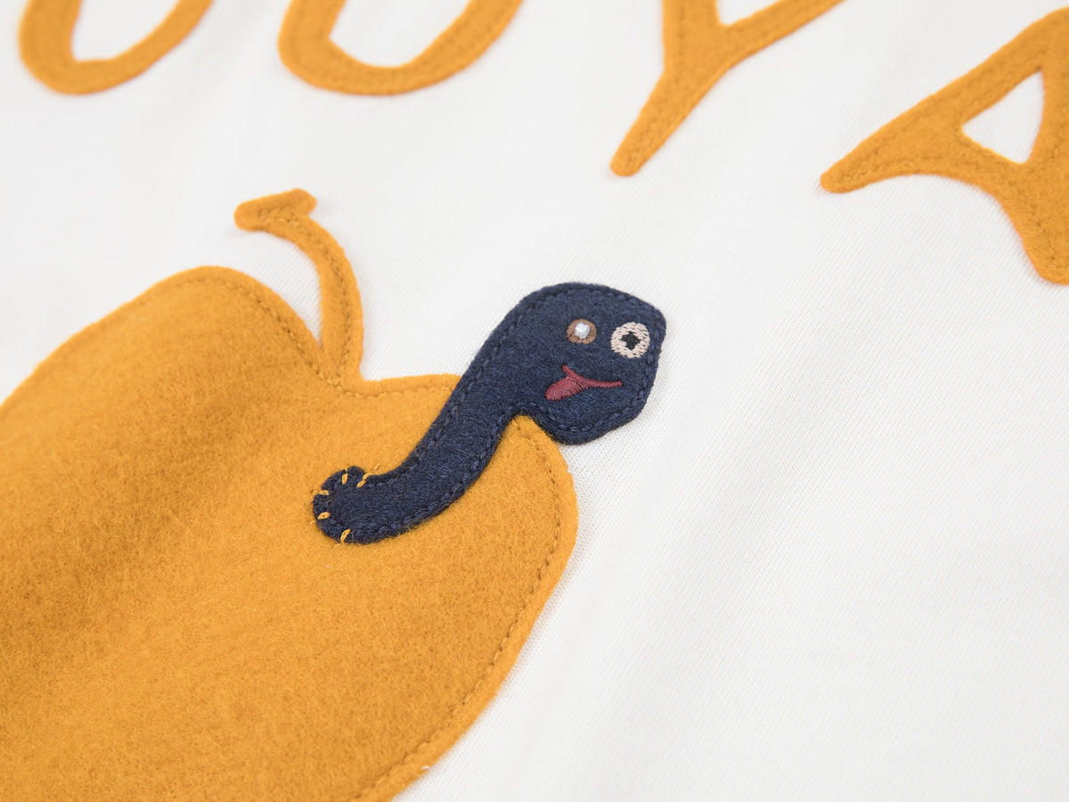 Apple worm felt appliqué raglan tee