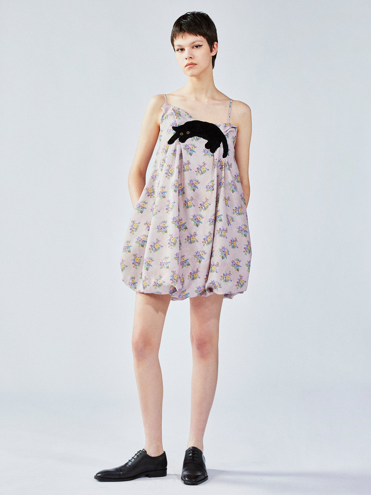 Cat scratch bedspread embroidery bubble slip dress