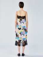 Lace slip dress with cat illustration