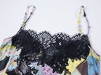 Lace slip dress with cat illustration