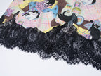 Lace slip dress with cat illustration