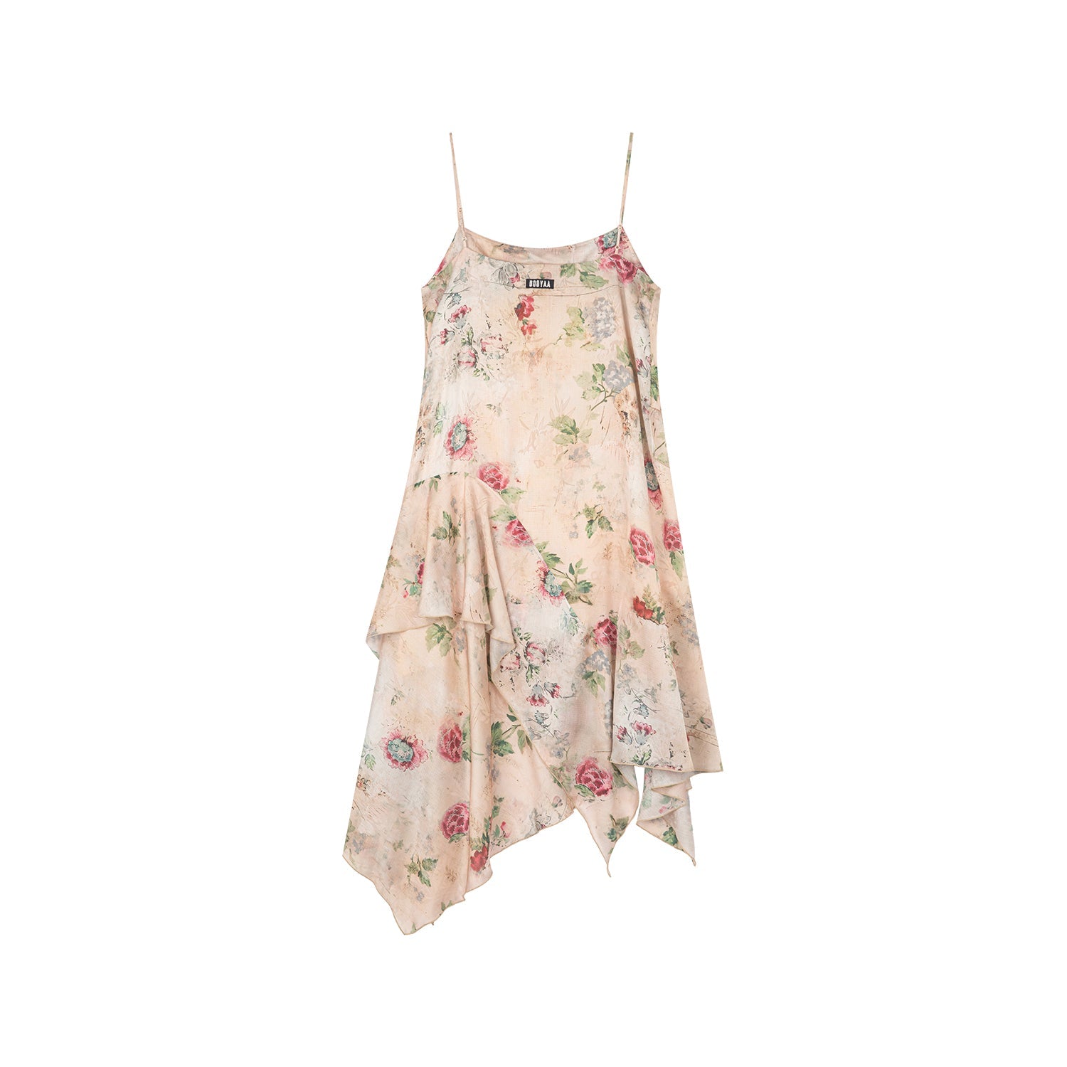 Vintage wallpaper-inspired floral asymmetric ruffle slip dress