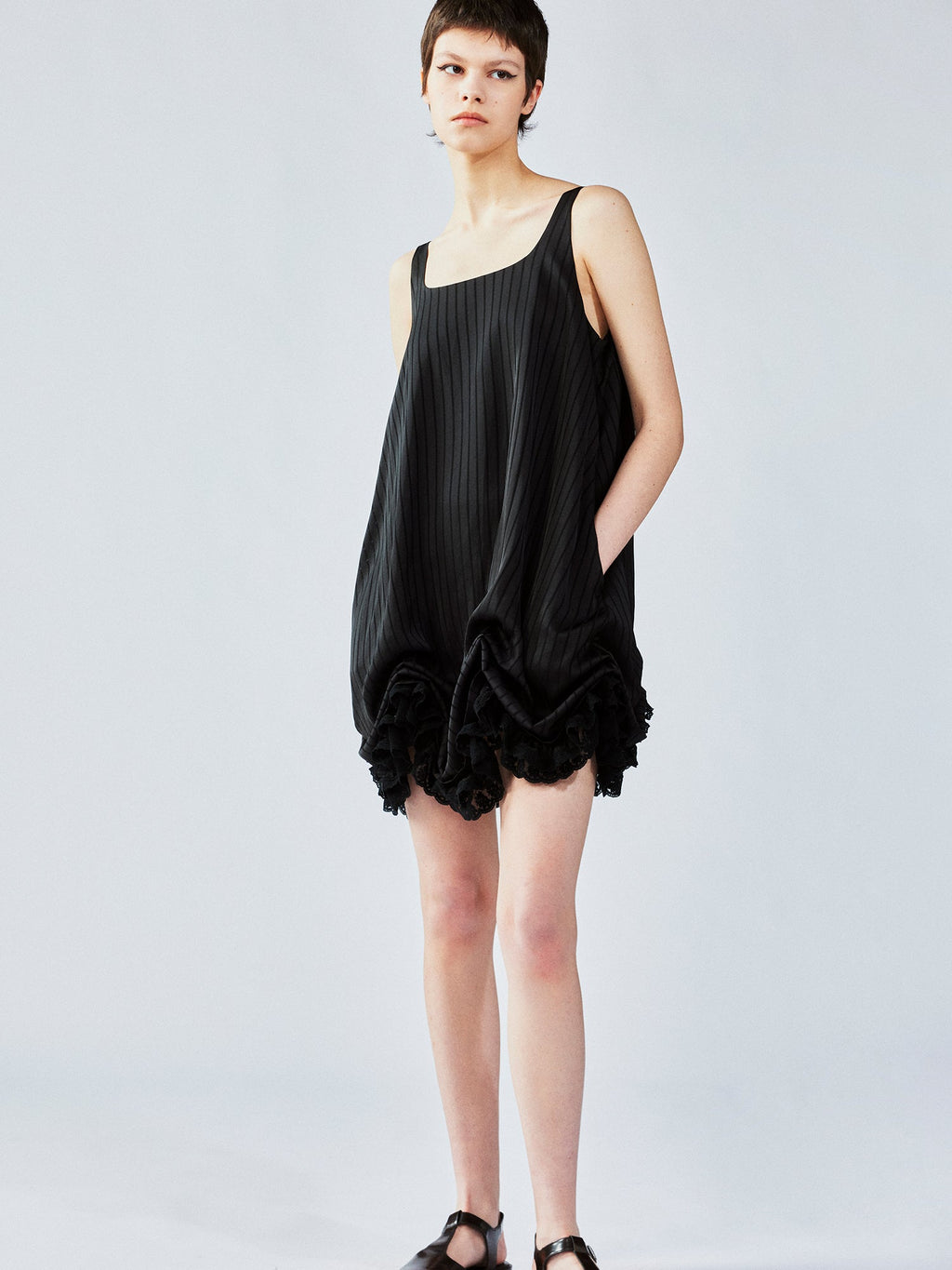 Satin bubble-hem dress
