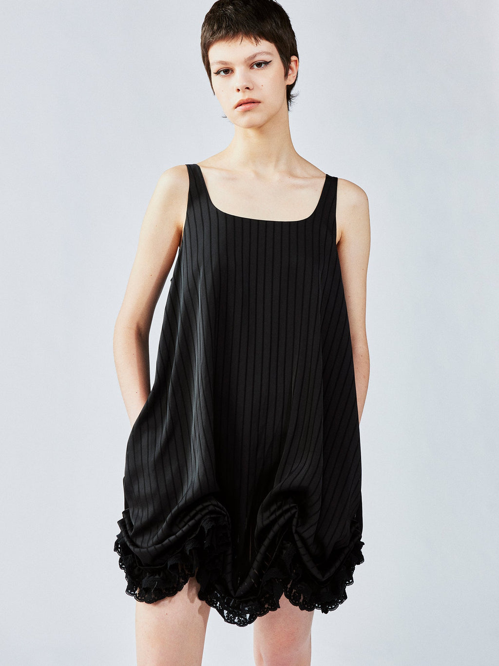 Satin bubble-hem dress
