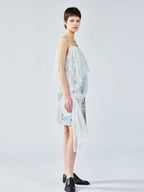 Satin & lace window scene print slip dress