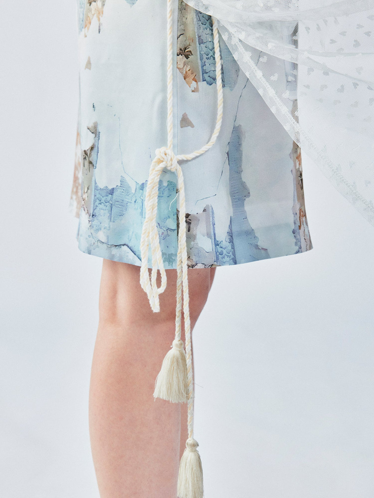 Satin & lace window scene print slip dress