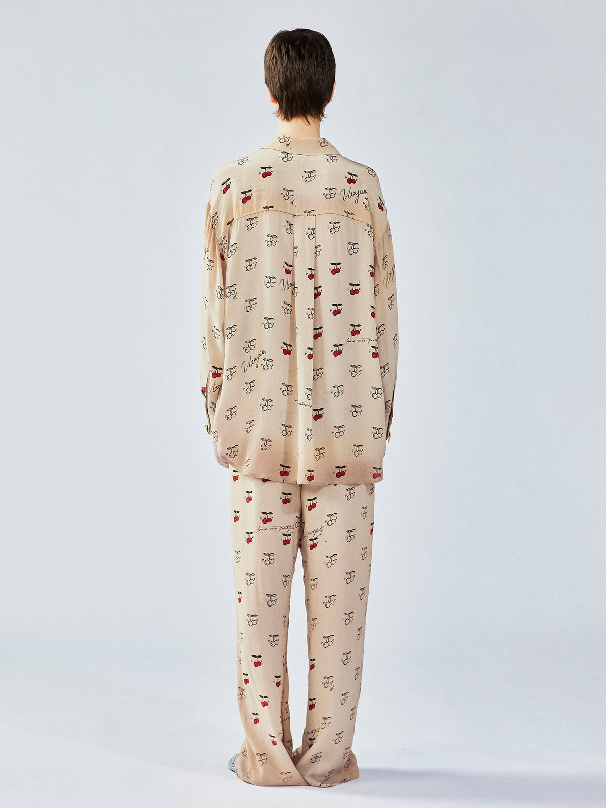 Hand-sketched dynamic cherry print pajama pants