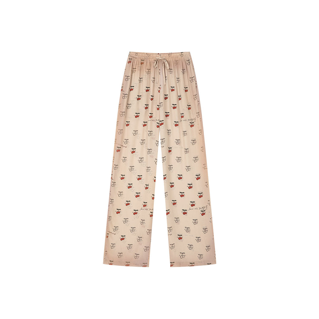 Hand-sketched dynamic cherry print pajama pants