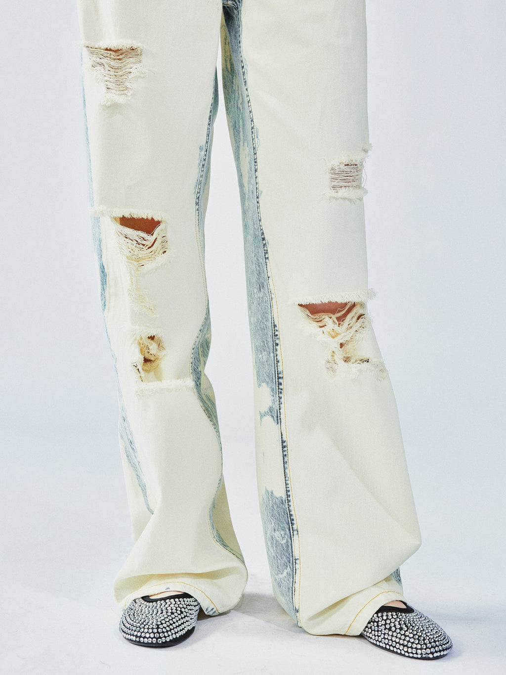 Faded wash distressed straight jeans