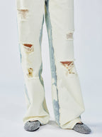 Faded wash distressed straight jeans
