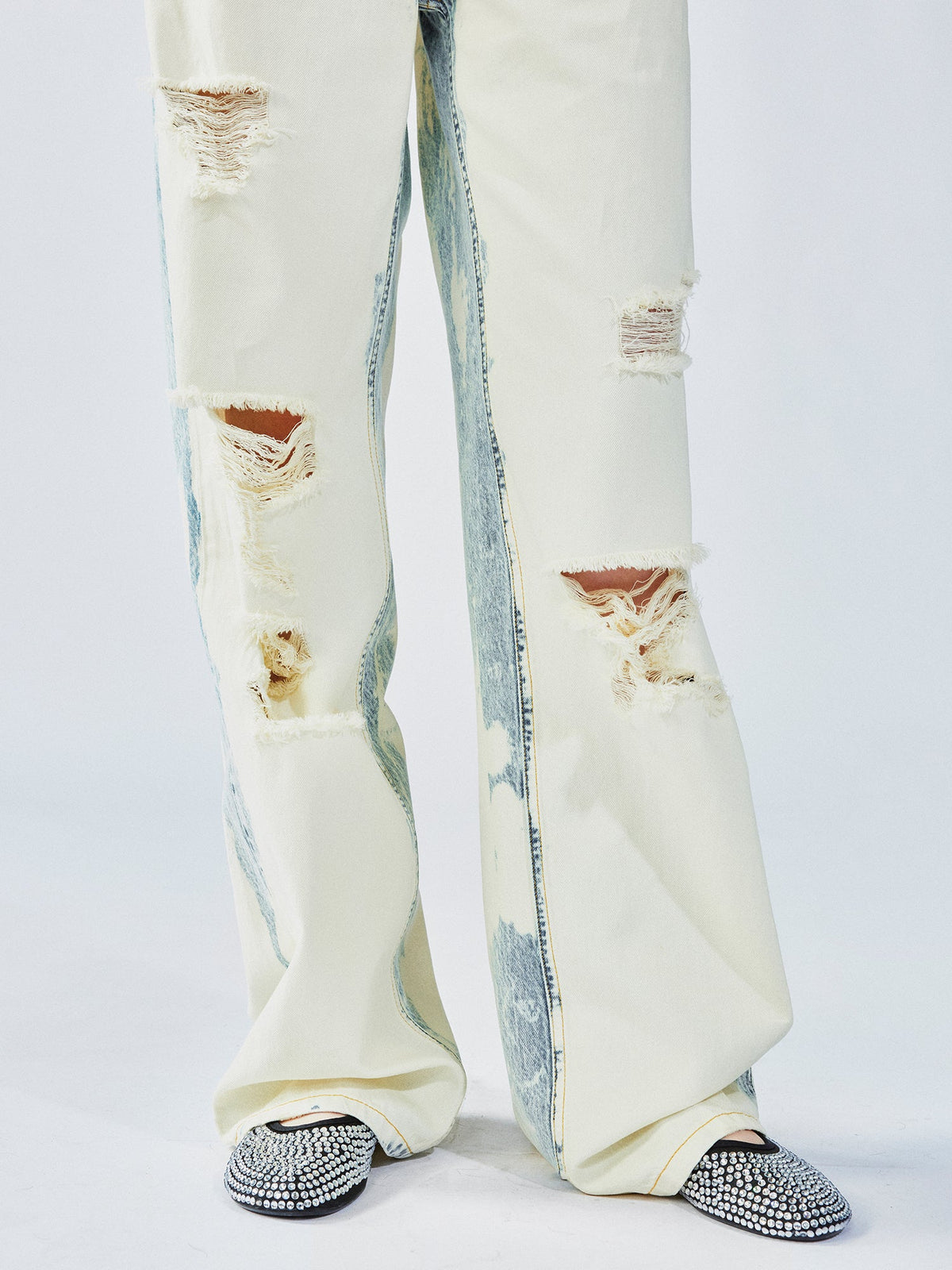Faded wash distressed straight jeans
