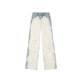 Faded wash distressed straight jeans