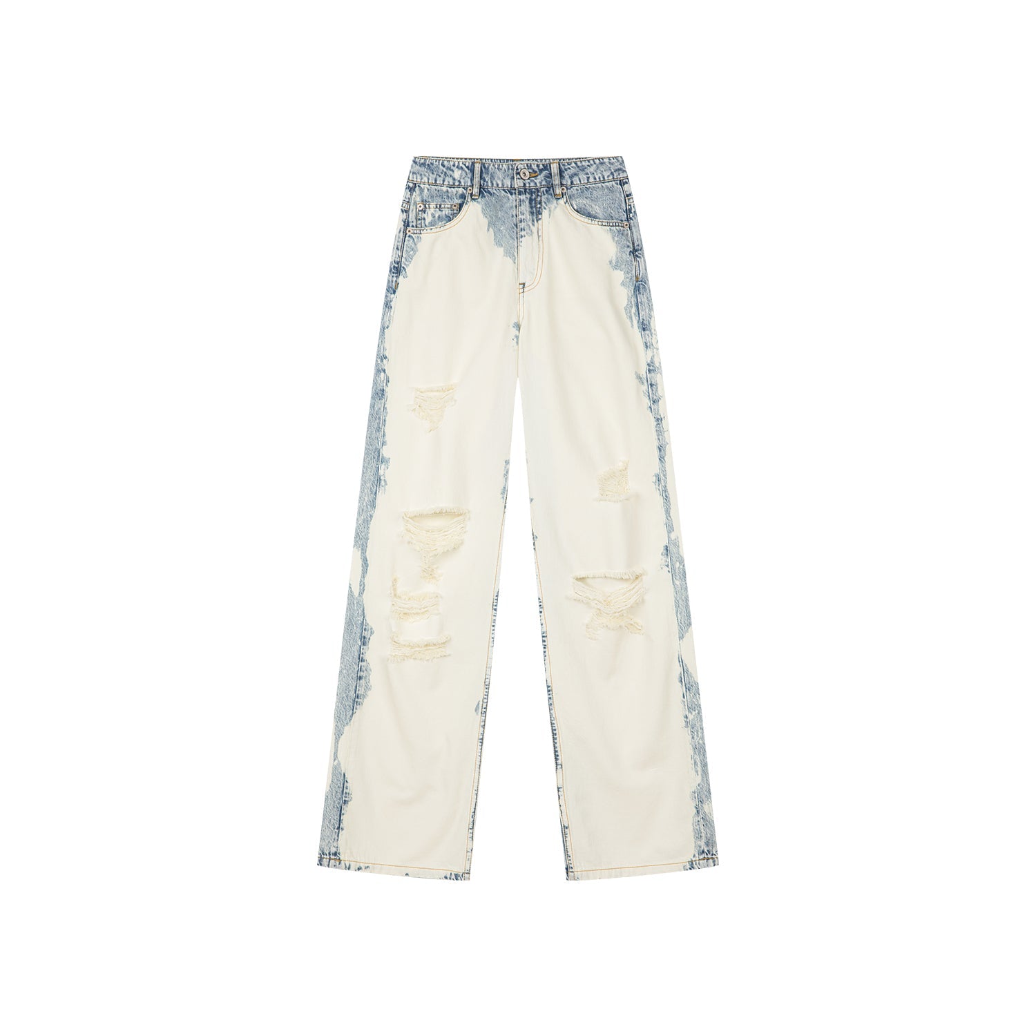 Faded wash distressed straight jeans