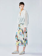 Cat print pleated skirt