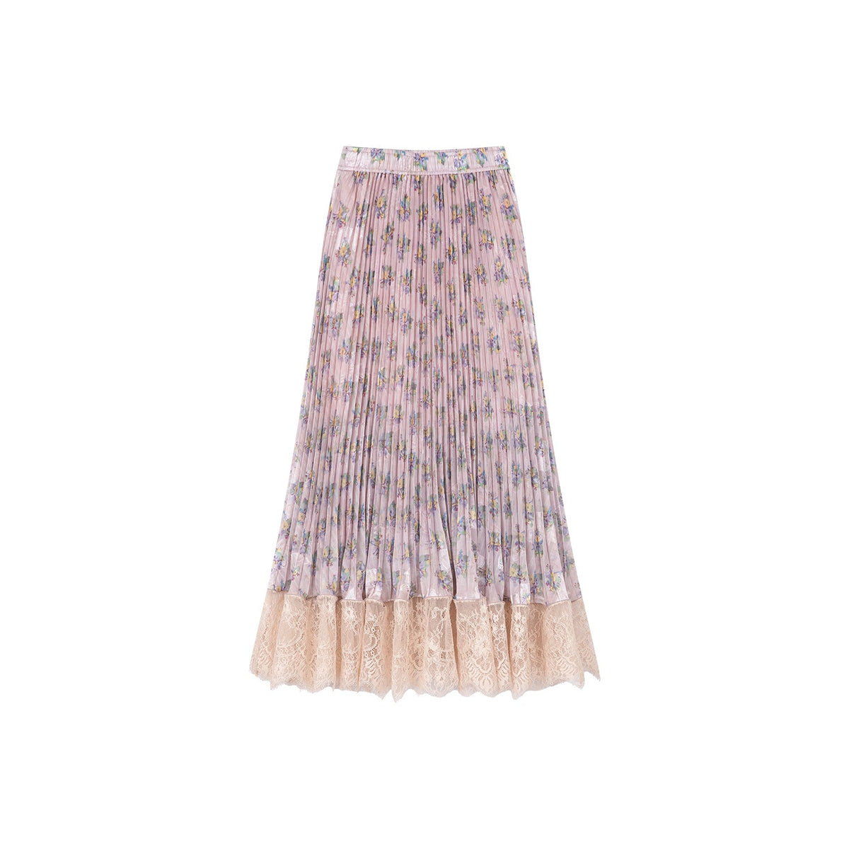 Vintage wallpaper-inspired floral lace pleated skirt