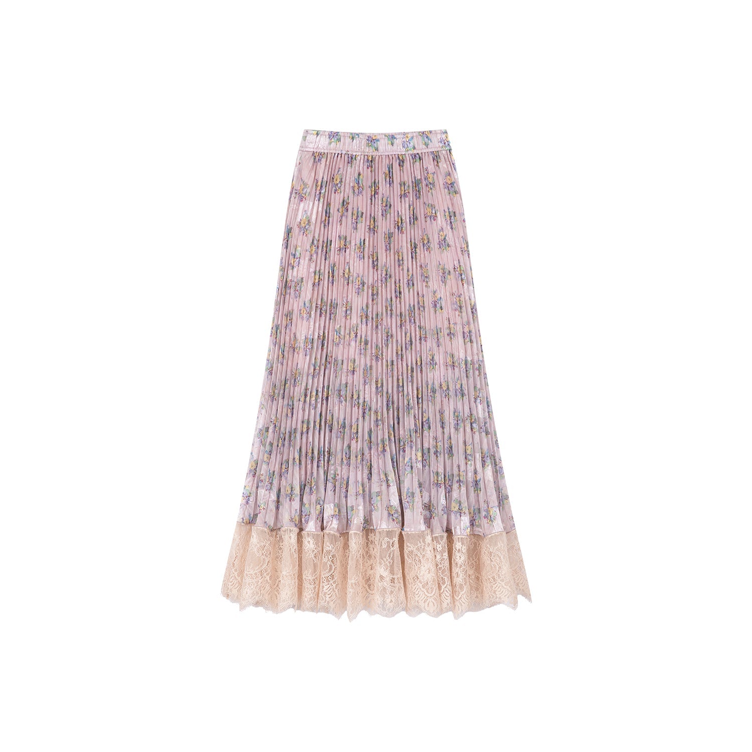 Vintage wallpaper-inspired floral lace pleated skirt