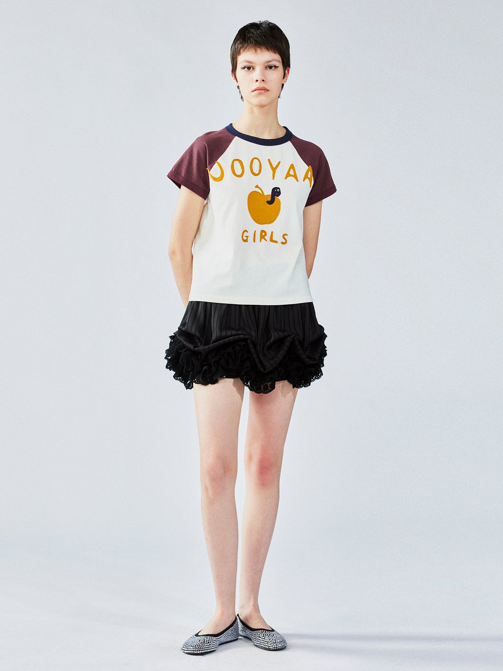 Satin bubble-hem skort