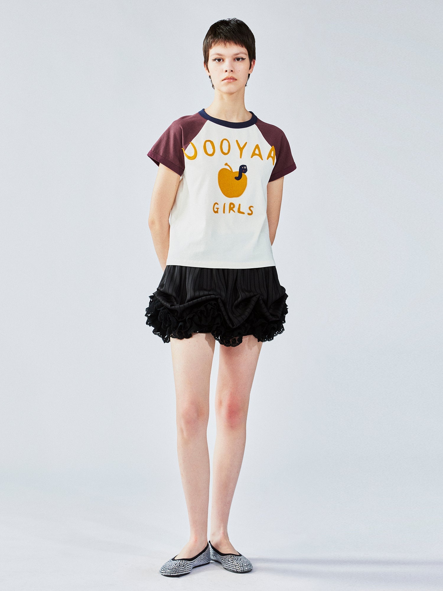 Satin bubble-hem skort