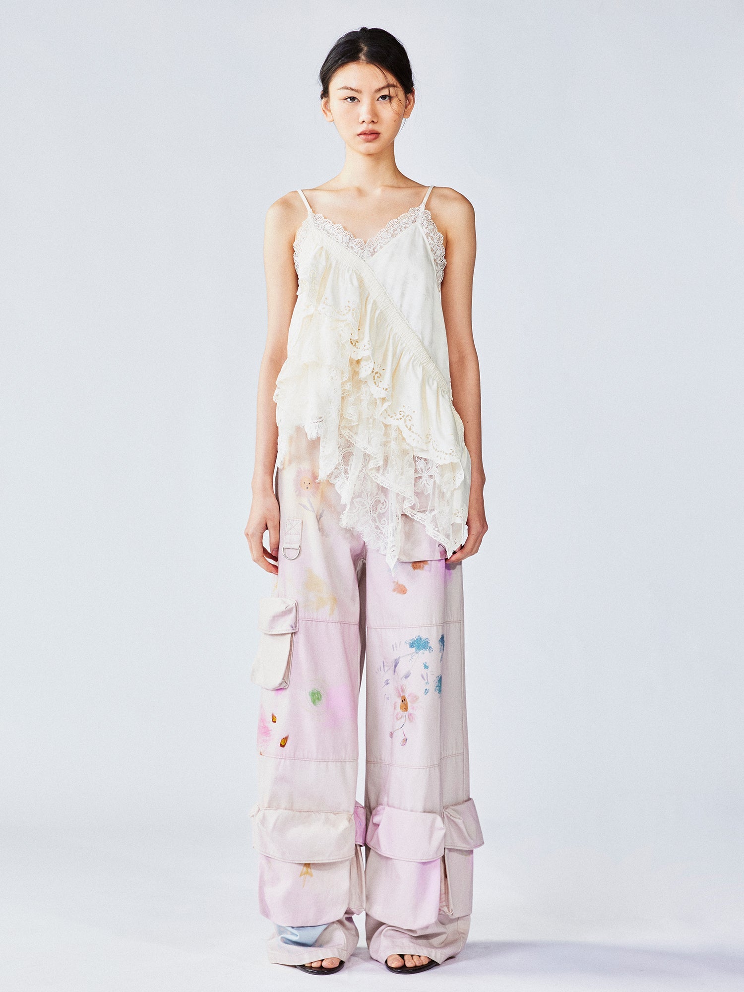 Tiered lace jacquard camisole