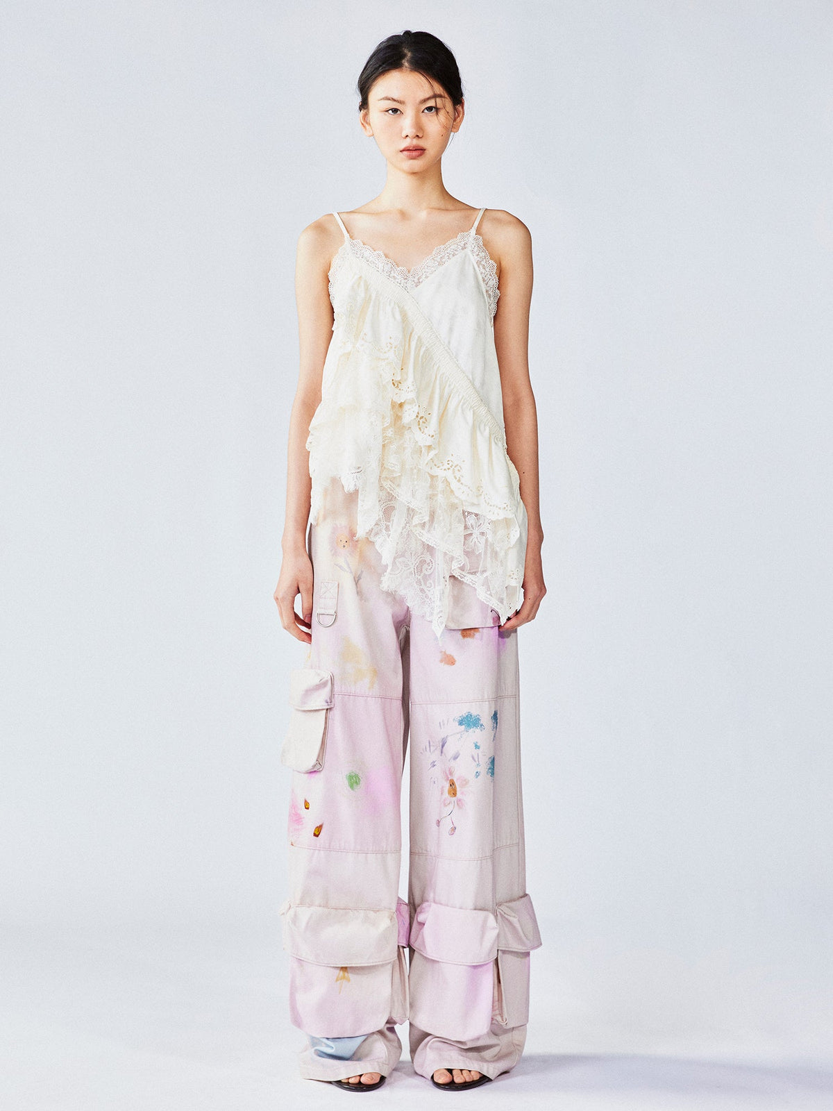 Tiered lace jacquard camisole