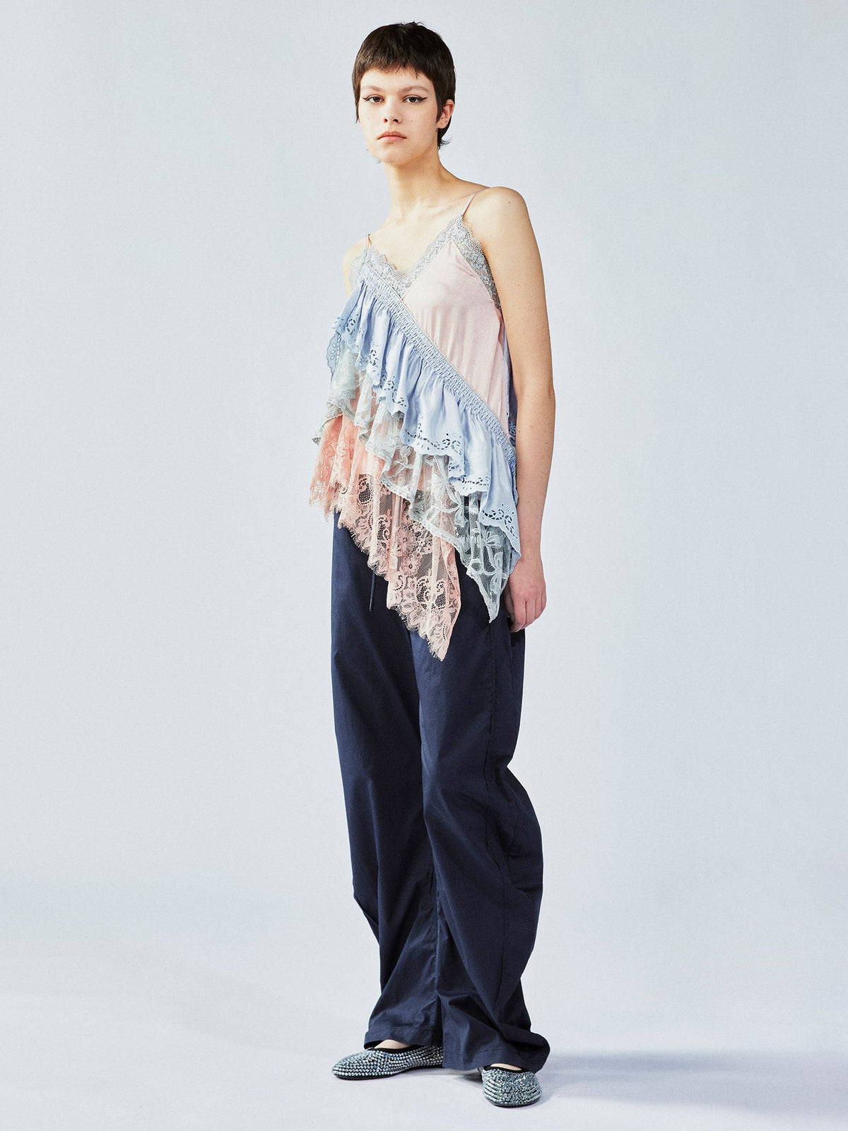 Colorblock tiered lace camisole